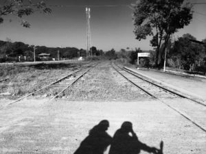 Crossing some railroad tracks in Pyin Oo Lwin