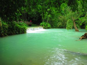 Taking a swim at Kuangsi falls